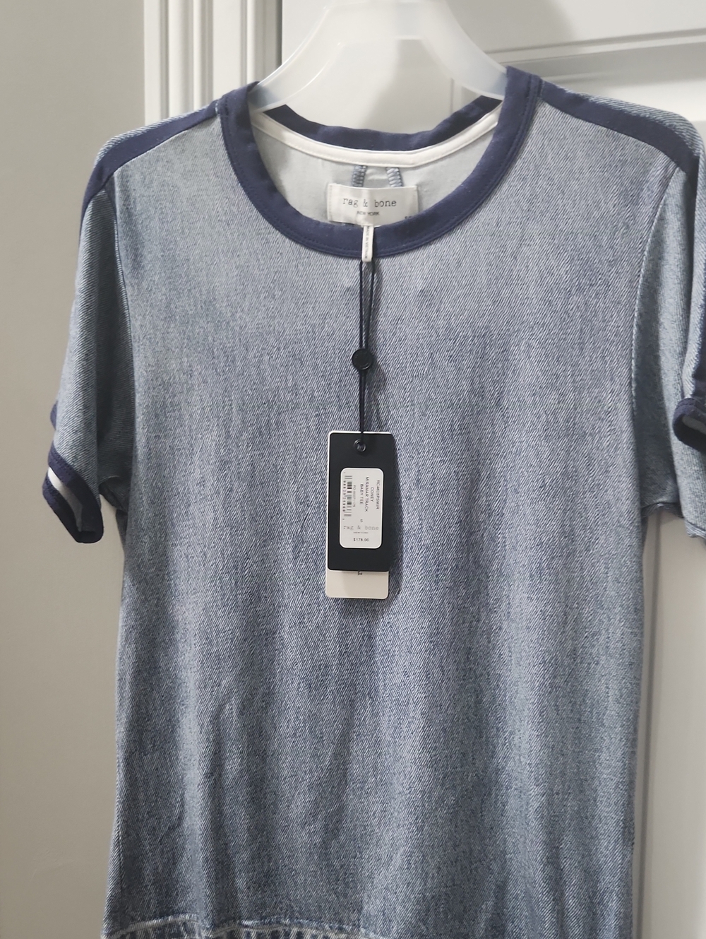 rag & bone Heather Blue Tee with Navy Trim